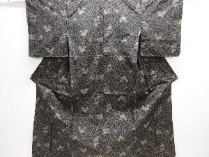 葉模様織り出し手織り紬着物